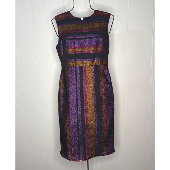 Diane Von Furstenberg Black Metallic Stripe Sleeveless Work Dress Size 4 Purple - Picture 1 of 9
